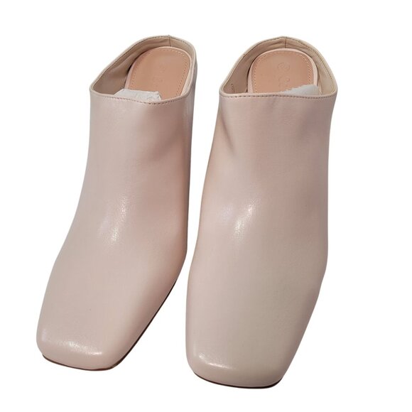 COUTGO Women's Square Toe Mules Snakeskin High Heel Ankle Boots Beige Size 10 - Picture 3 of 11